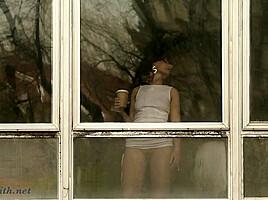 Jeny Smith teasing the strangers thru the window